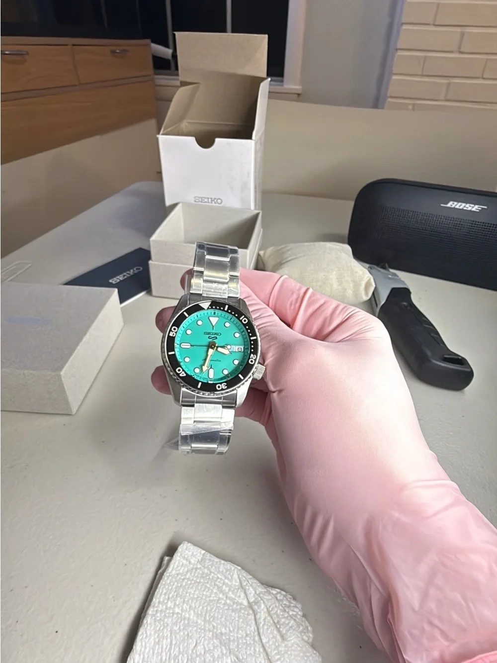 Seiko Mint Green Dial Stainless Steel Dive Watch